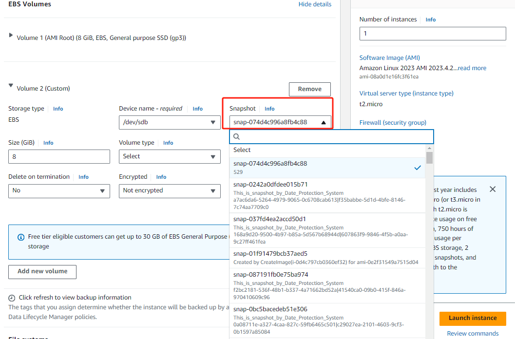 Restore ec2 instance from snapshot