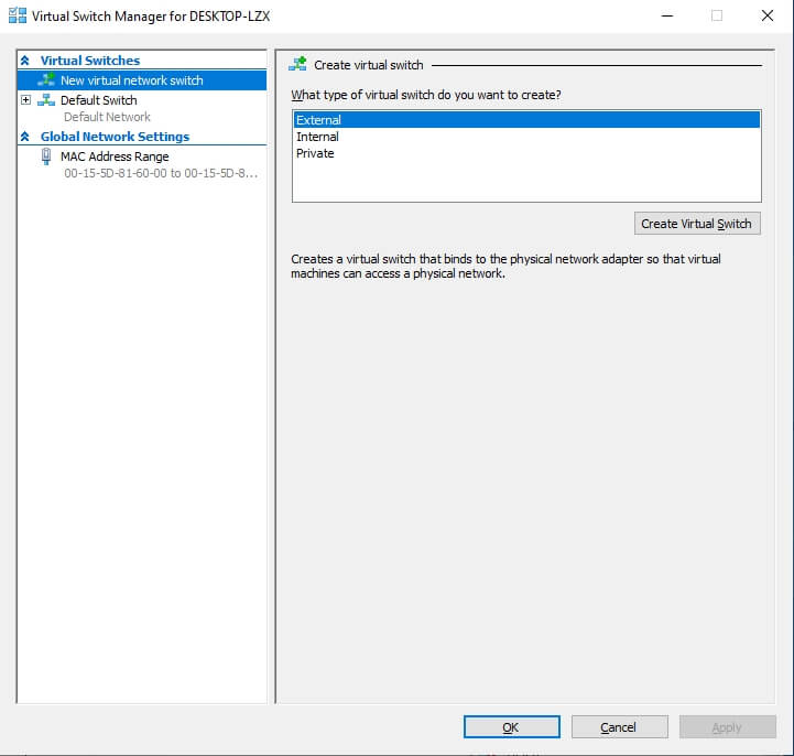 Hyper-V Create Virtual Switch