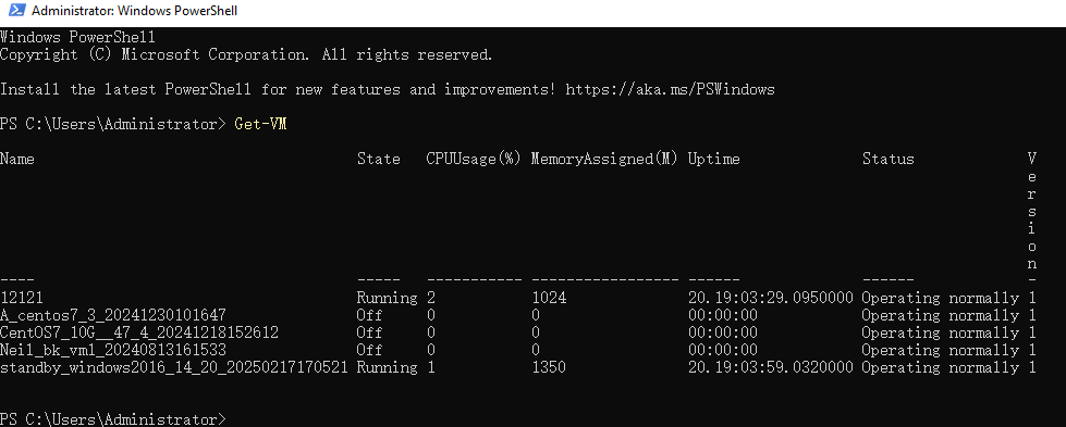 hyper-v export vm list