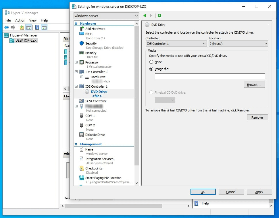 Hyper-V Mount ISO Image