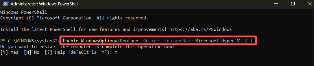 powershell enable hyper-v