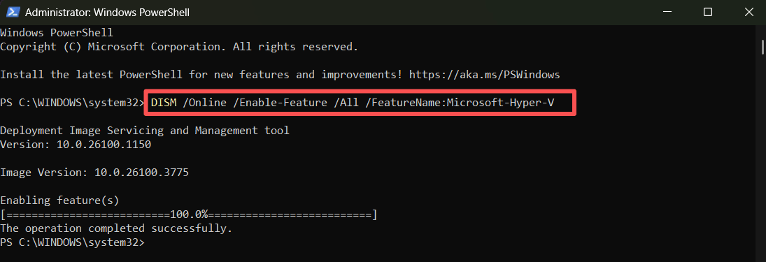 dism enable hyper-v