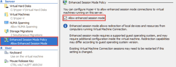 enable allow enhanced session mode enable allow enhanced session mode