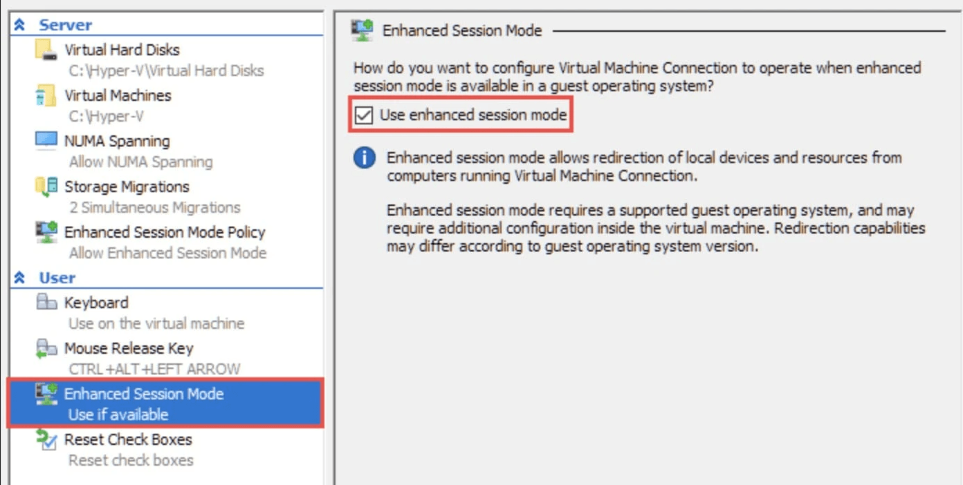 enable use enhanced session mode enable use enhanced session mode