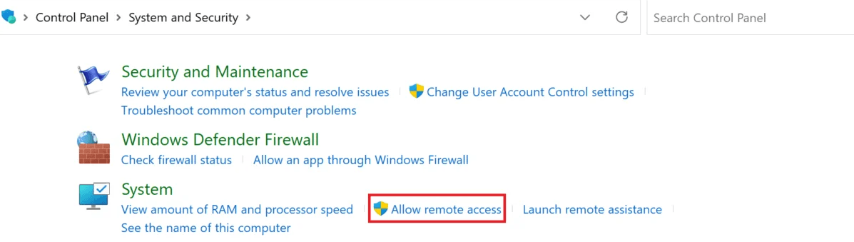 click allow remote access click allow remote access