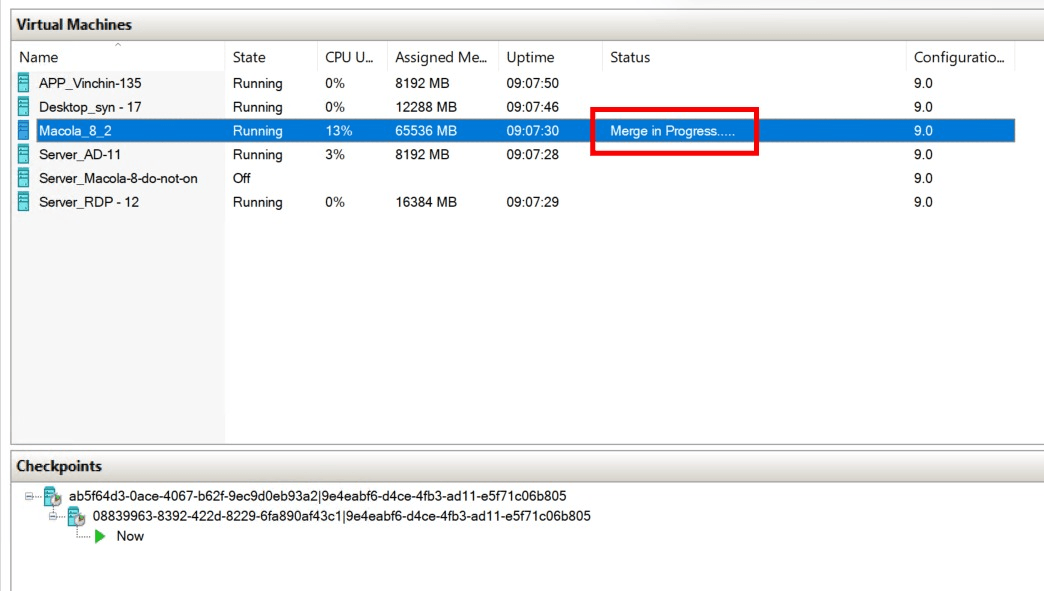 hyper-v cannot delete checkpoint automatically