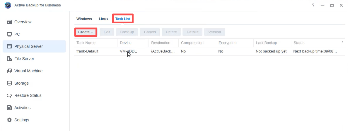 create backup task create backup task