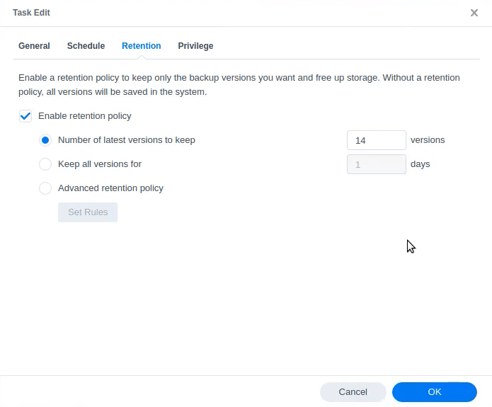 enable retention policy enable retention policy