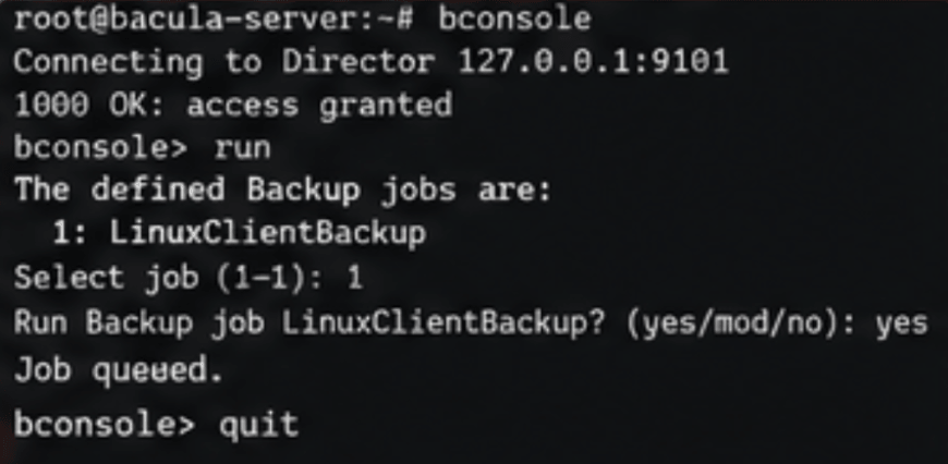 bacula to run the first backup bacula to run the first backup