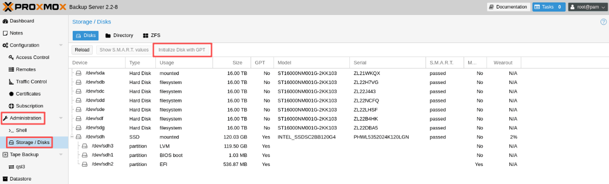 initialized disk with gpt