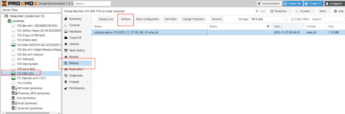 restore proxmox vm