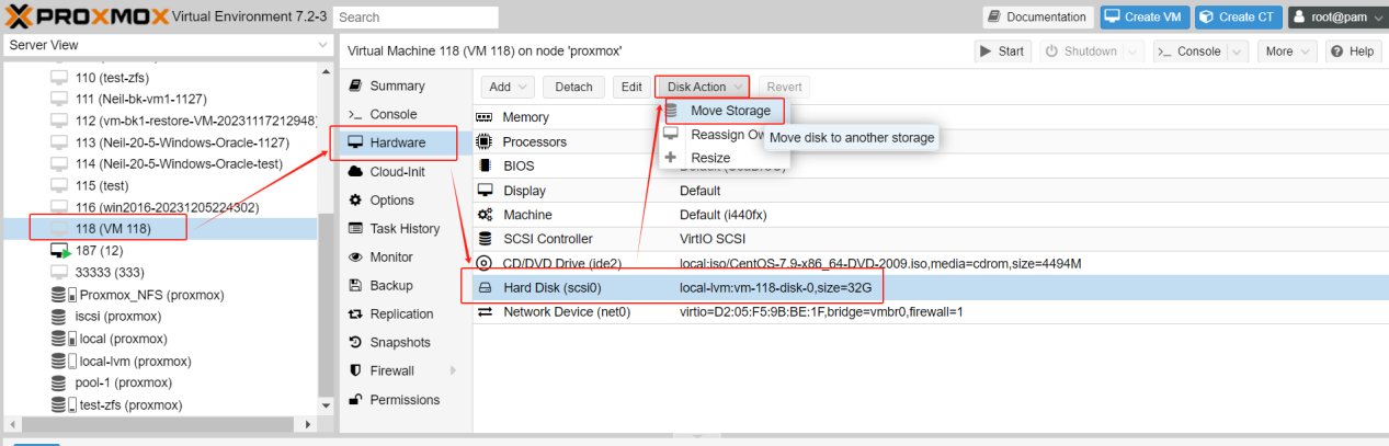 Move the disk to another Proxmox storage