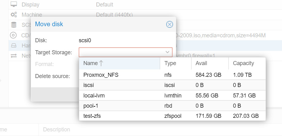 Proxmox verschiebt die Festplatte zu einem anderen Speicher