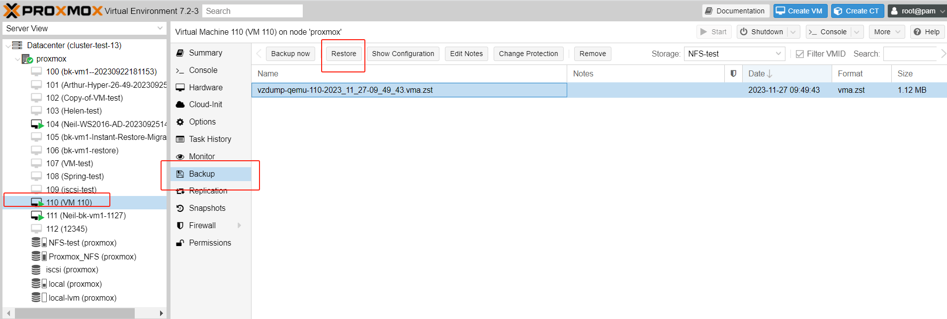 Restaurar backup do Proxmox.