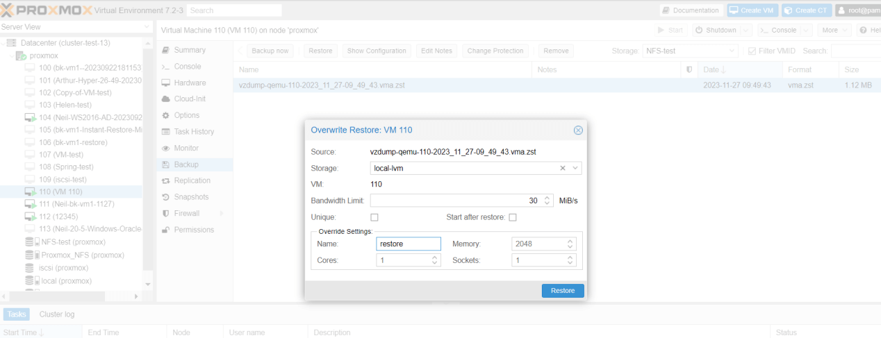 Proxmox wiederherstellen Backup.