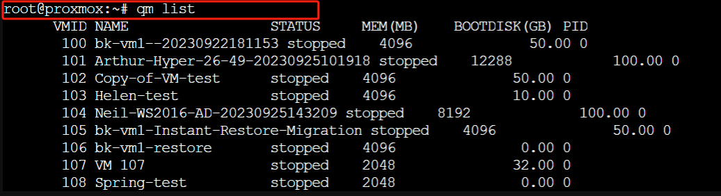 Backup VM Proxmox utilizzando il comando Shell-2