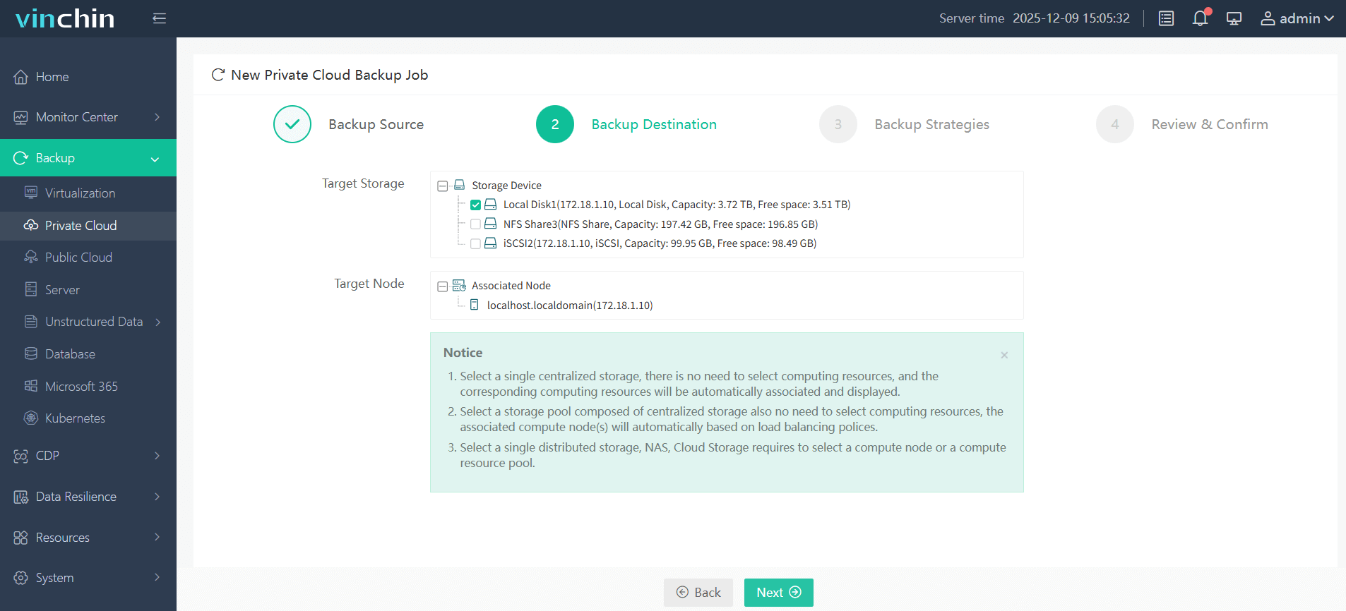 Choose backup storage Choose backup storage