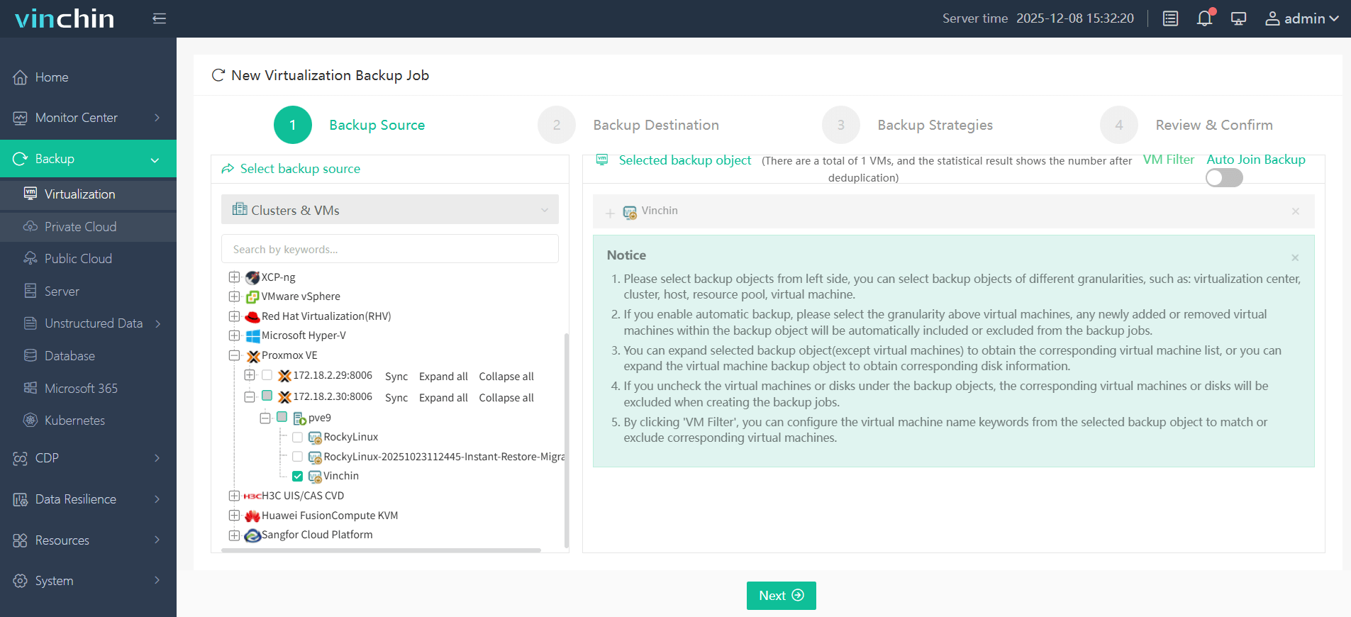 Select the backup object Select the backup object