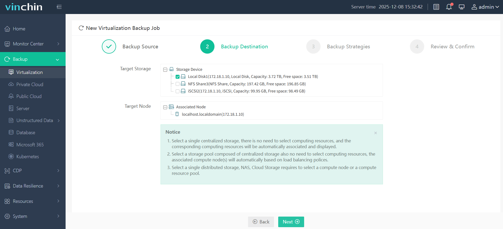 Select backup destination Select backup destination
