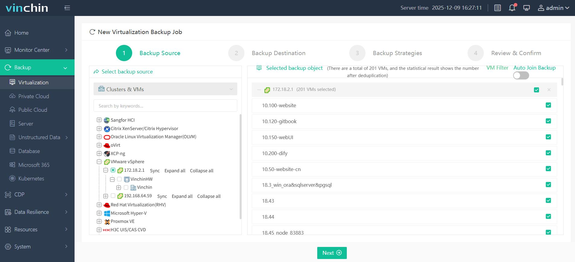 Select the VMware VM(s) you wish to back up