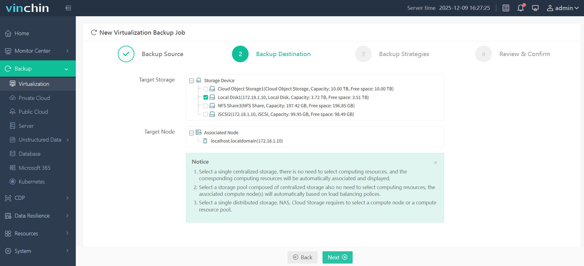 Choose target backup storage