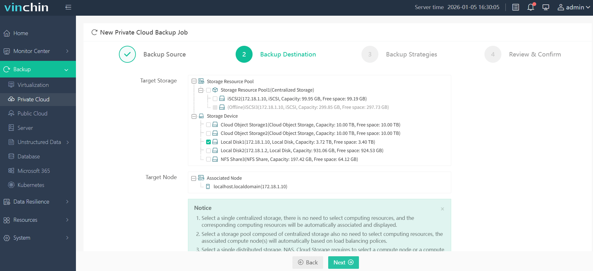Choose your preferred backup storage location