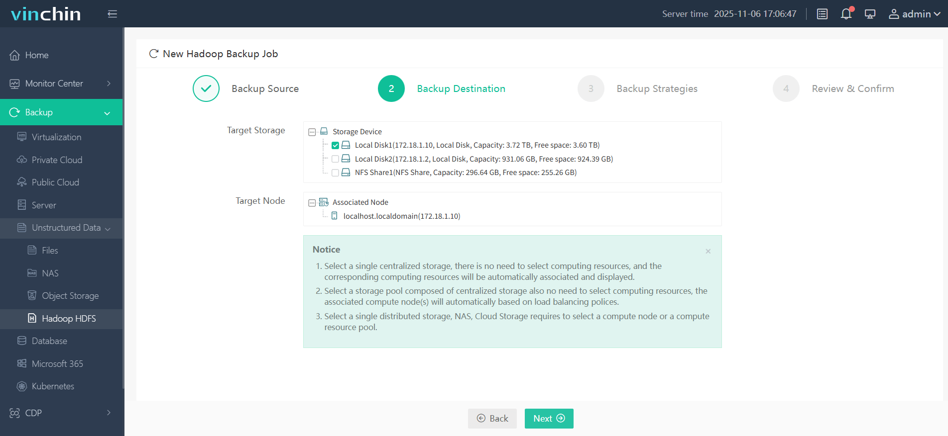 Choose your desired backup destination