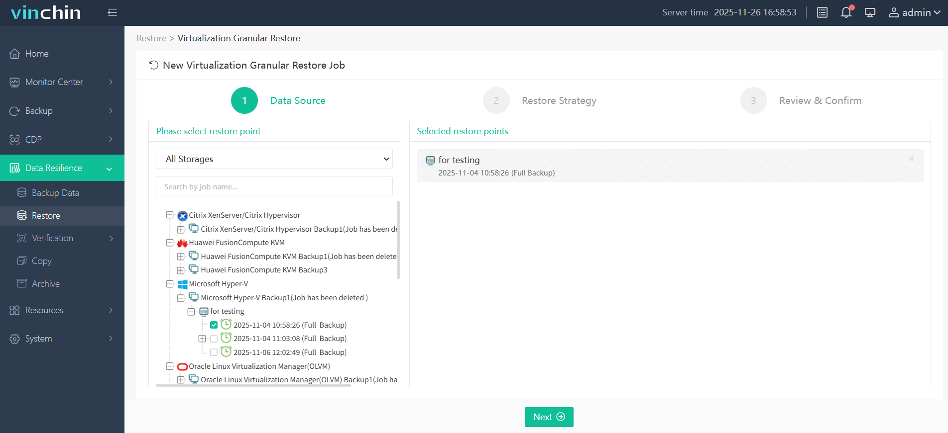Granular restore Hyper-V VM with Vinchin