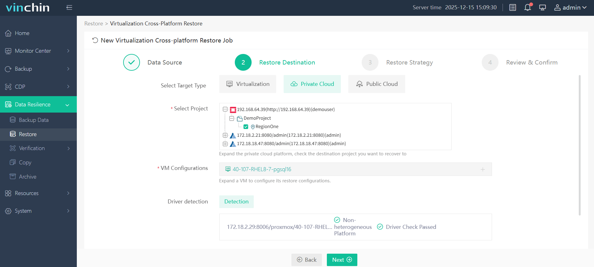 Select the destination host