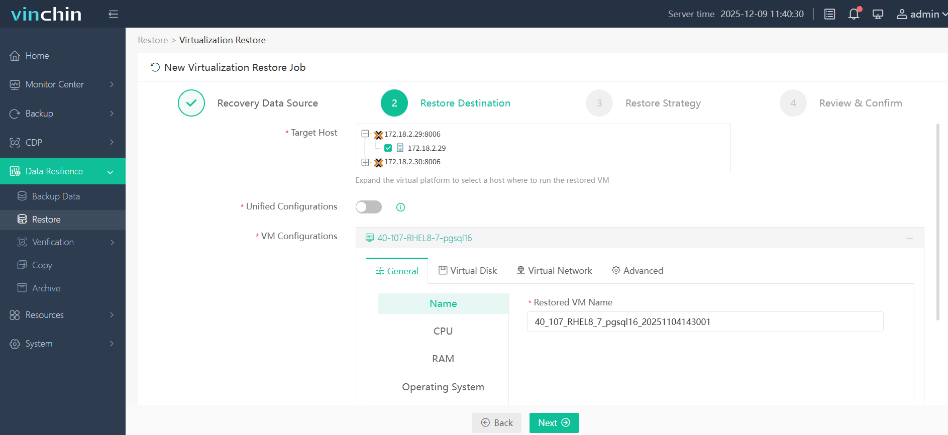Select the restore destination Select the restore destination