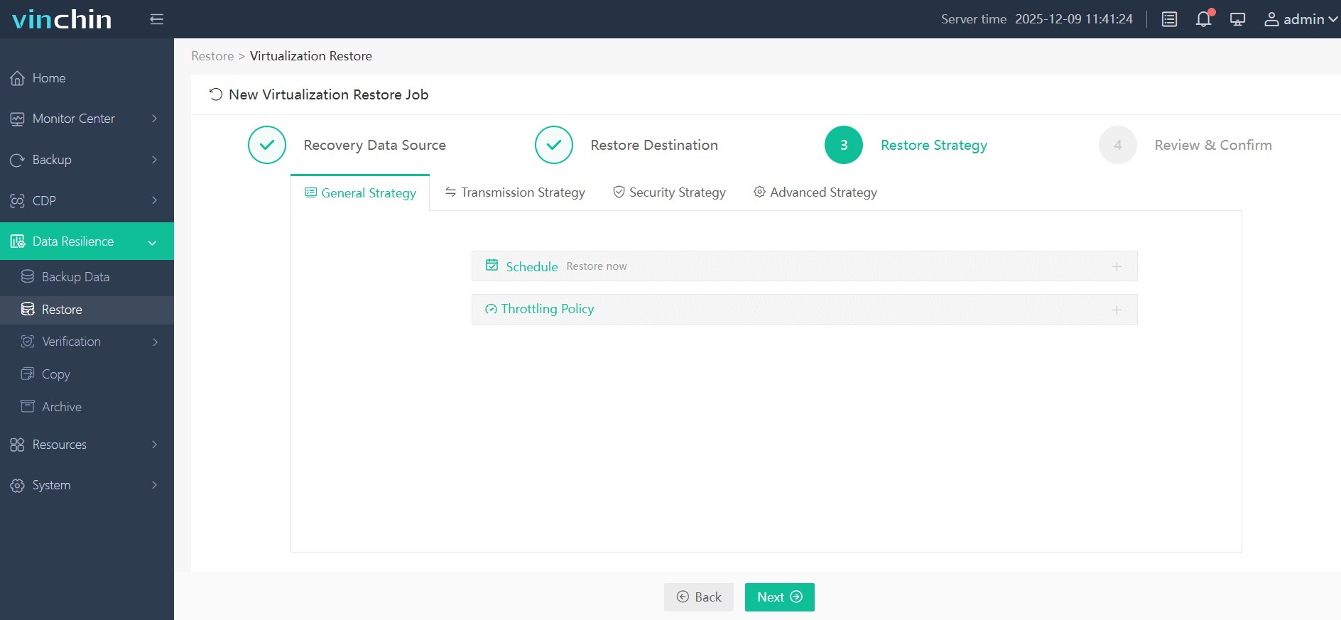 Select the restore strategy Select the restore strategy