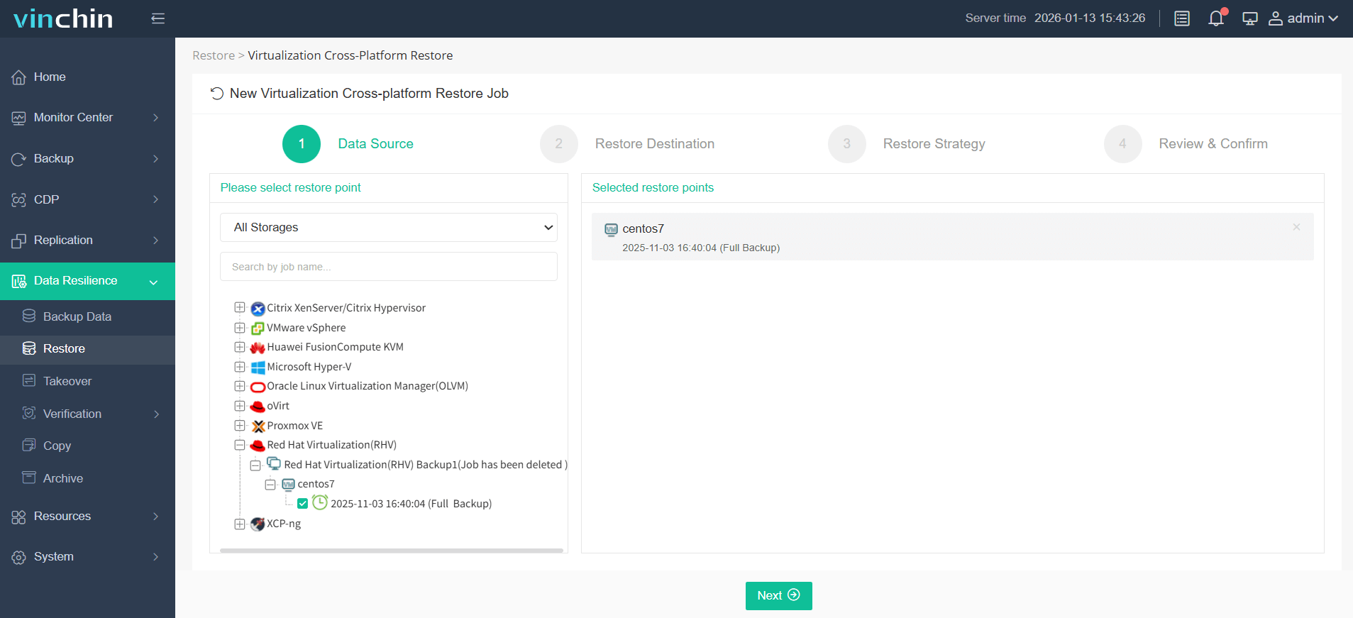 Wählen Sie die VM aus, die Sie wiederherstellen möchten.