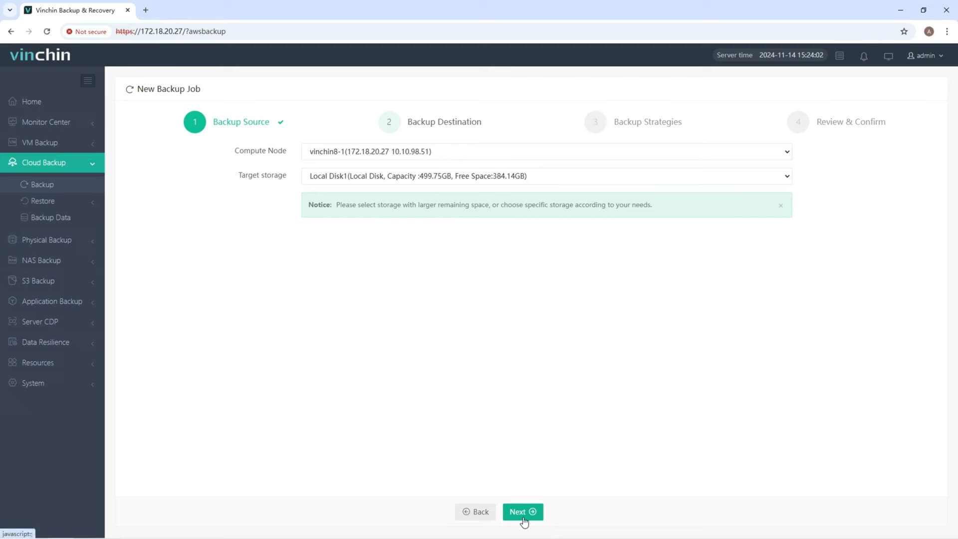 Select Backup Destination