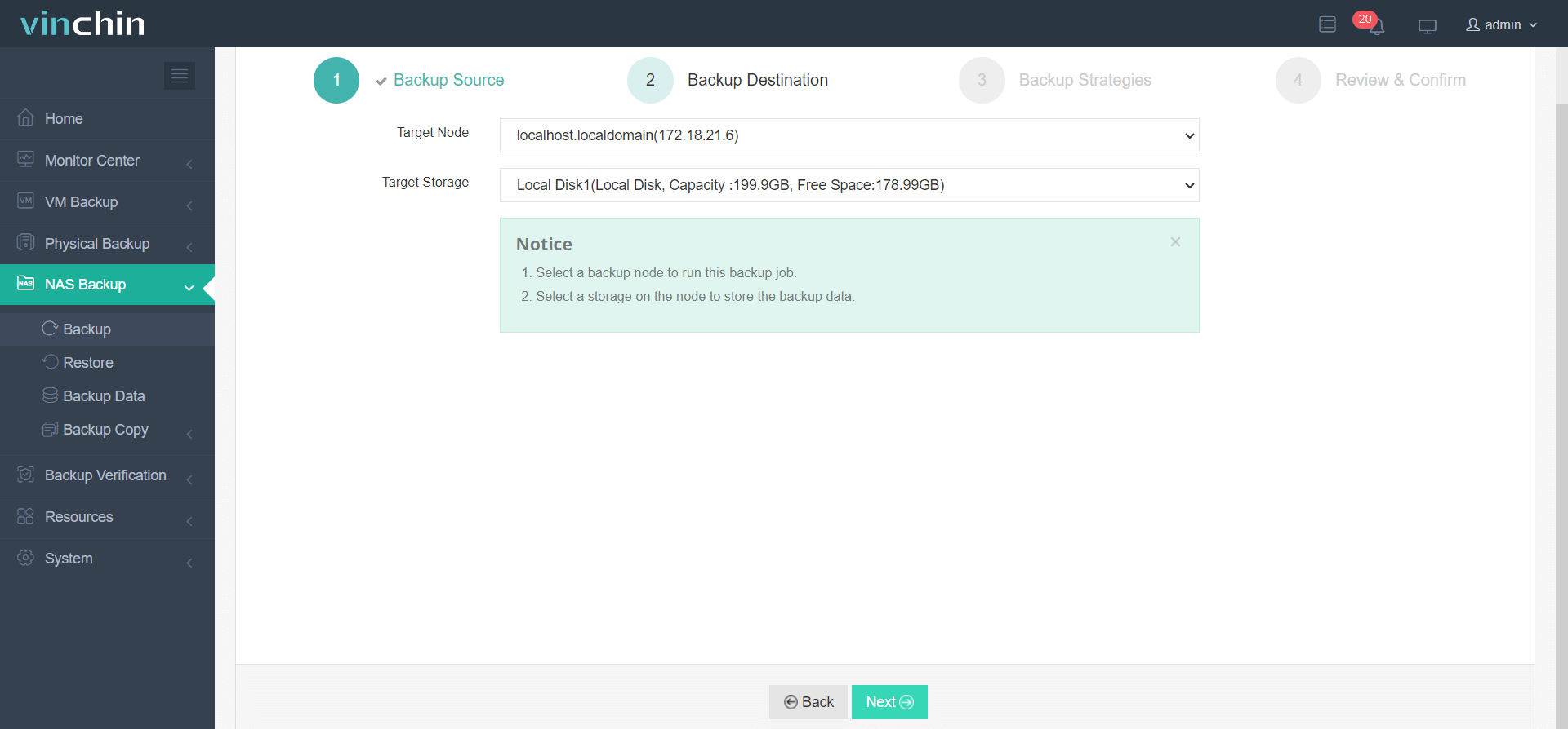 Select backup storage