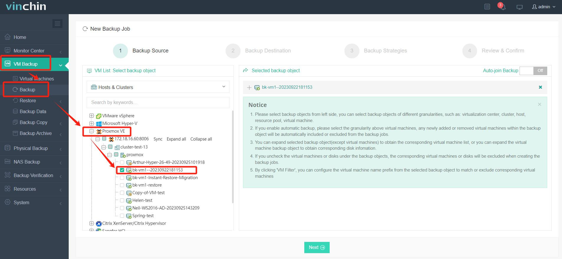   backup Proxmox VMs with Vinchin-1