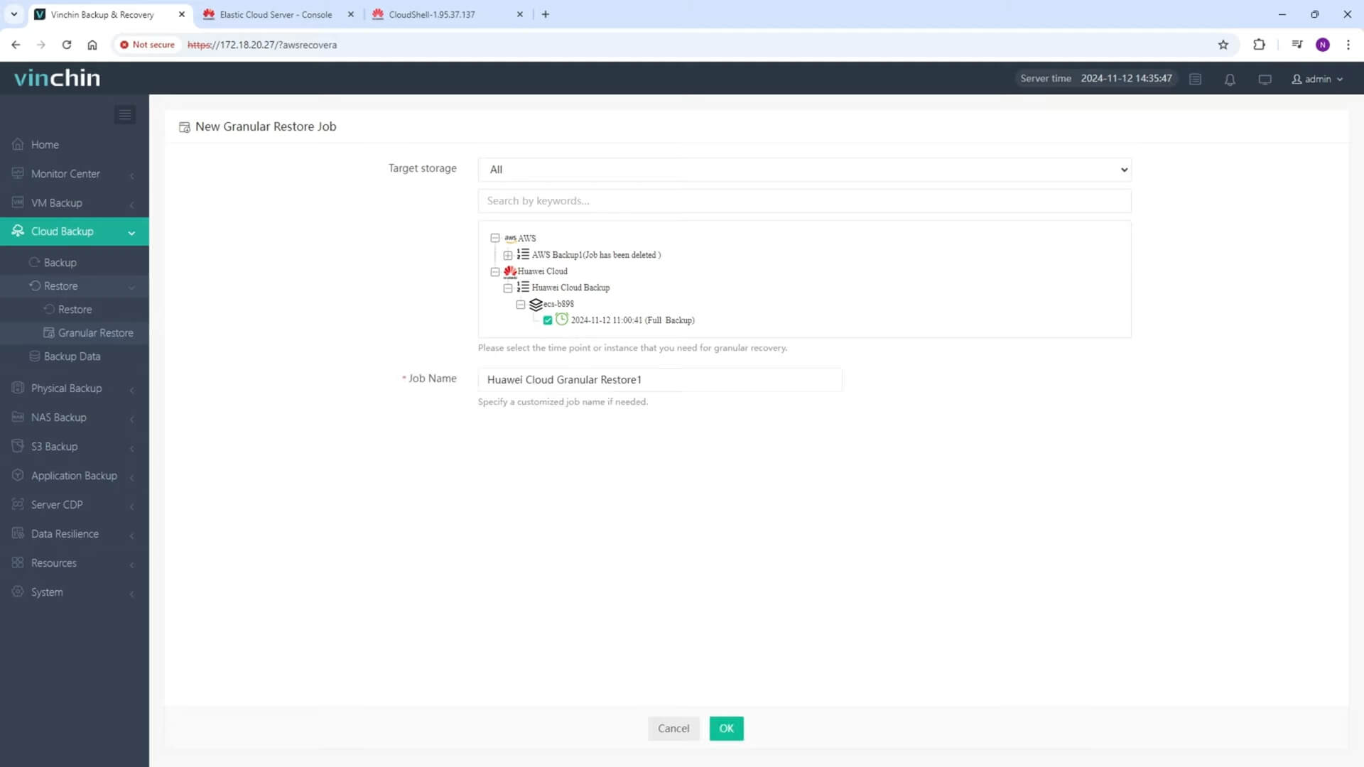 Select Huawei ECS Backup Data