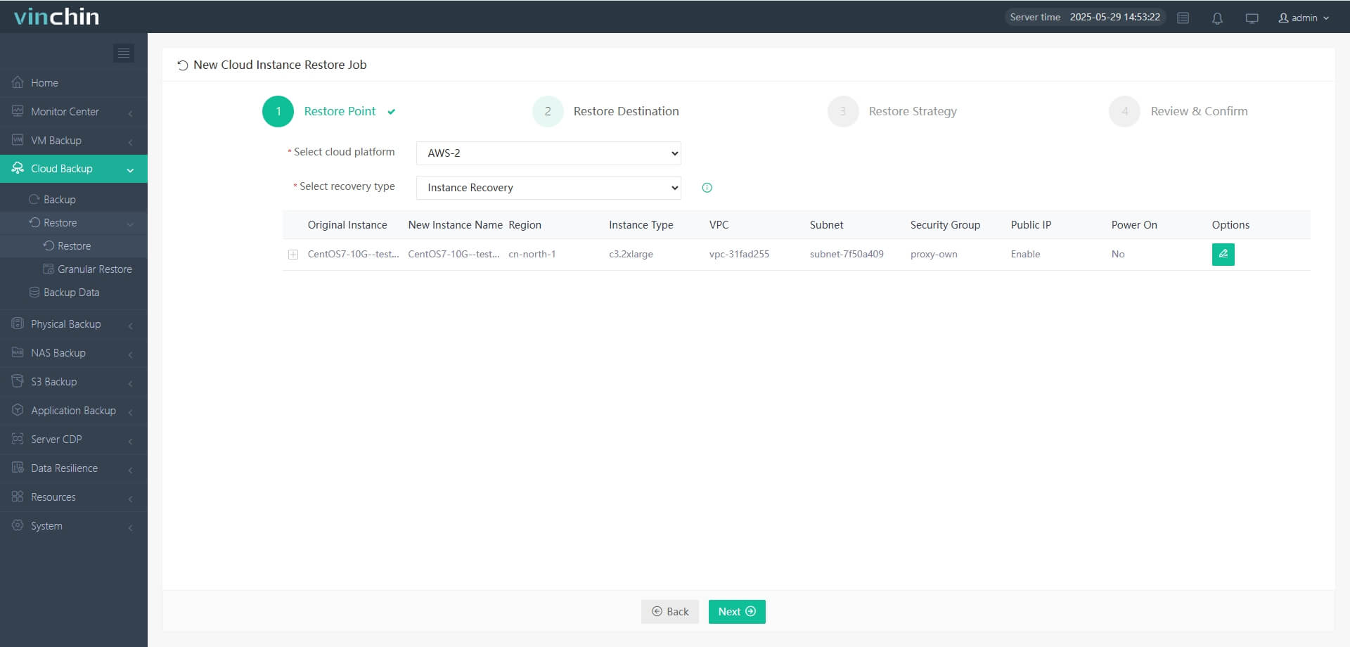 Select AWS as destination