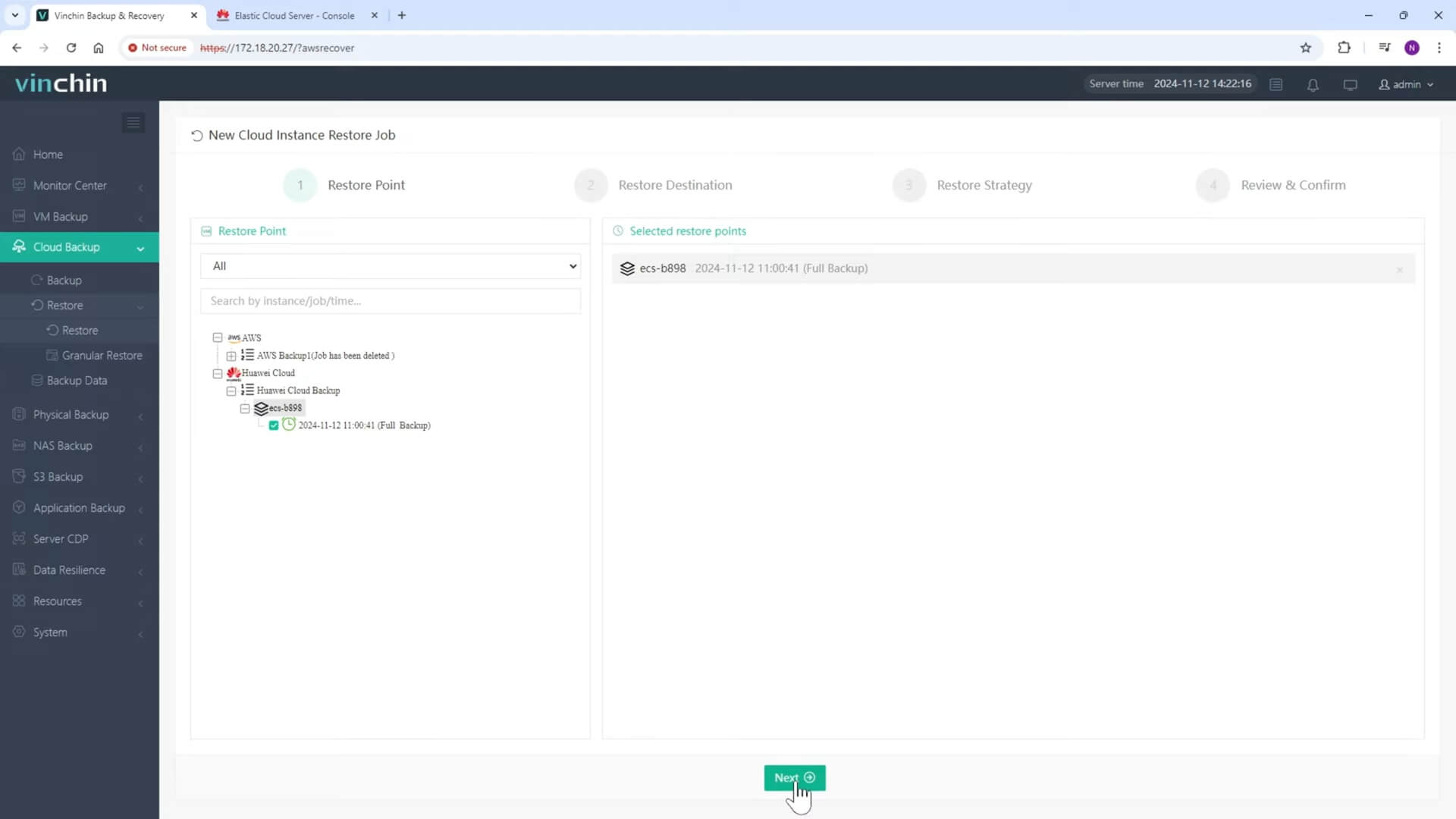 Select Huawei ECS backup