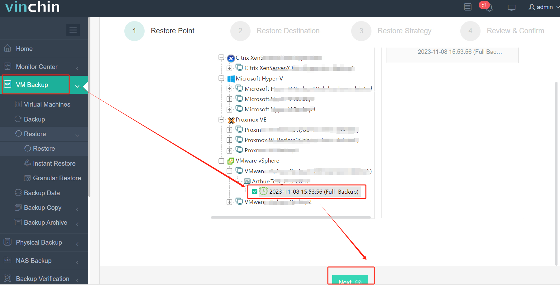 Select VMware VM