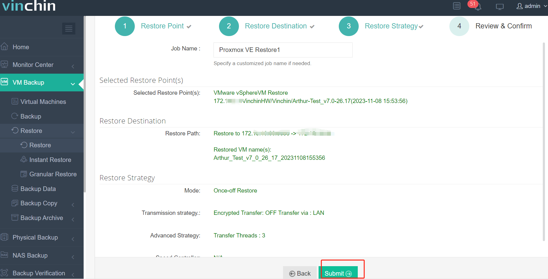 конвертация виртуальной машины vmware в proxmox с помощью Vinchin