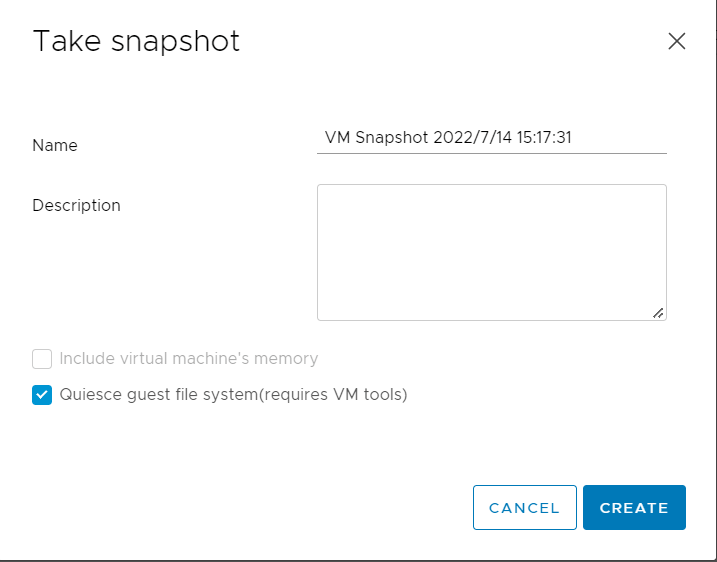 vCenter Create Quiesced Snapshot
