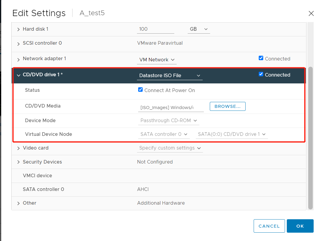 Загрузка vSphere с ISO