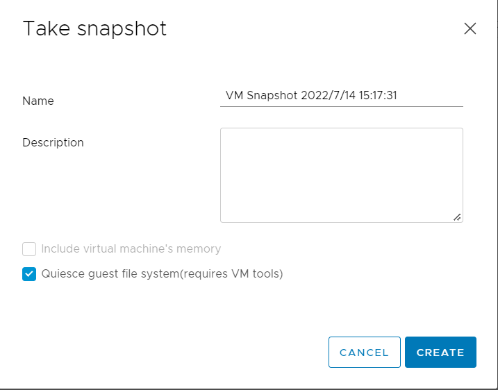 vCenter Create Snapshot