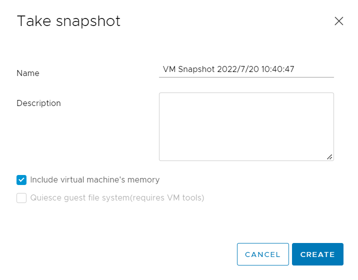 vCenter Create Snapshot