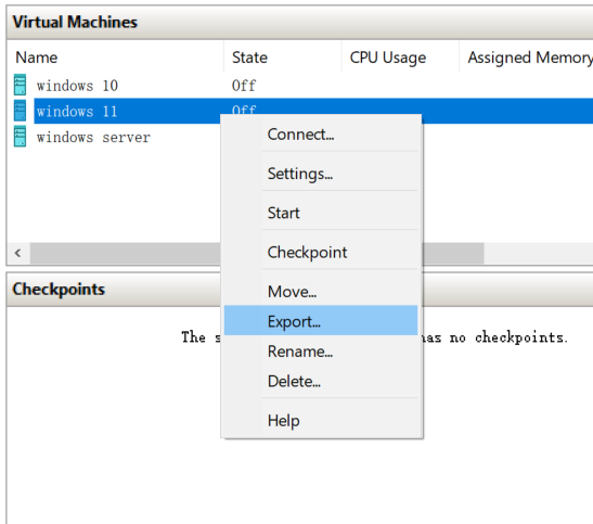 Export Hyper-V VM