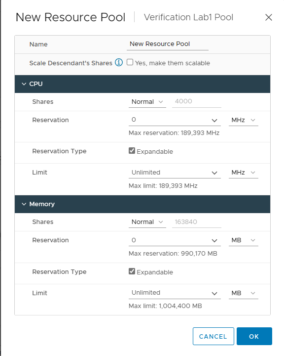 create resource pool in vCenter