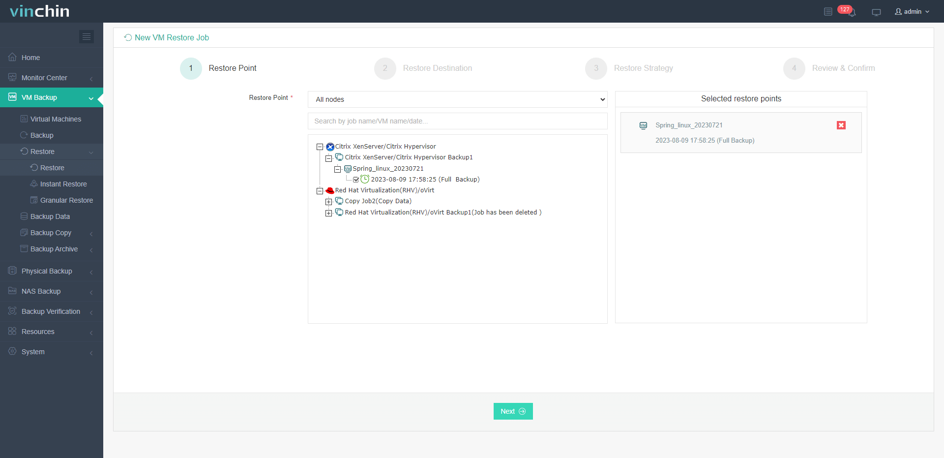 Select XenServer Restore Point