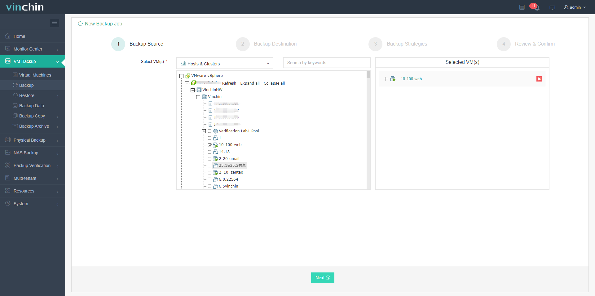 Choose the VM to backup 