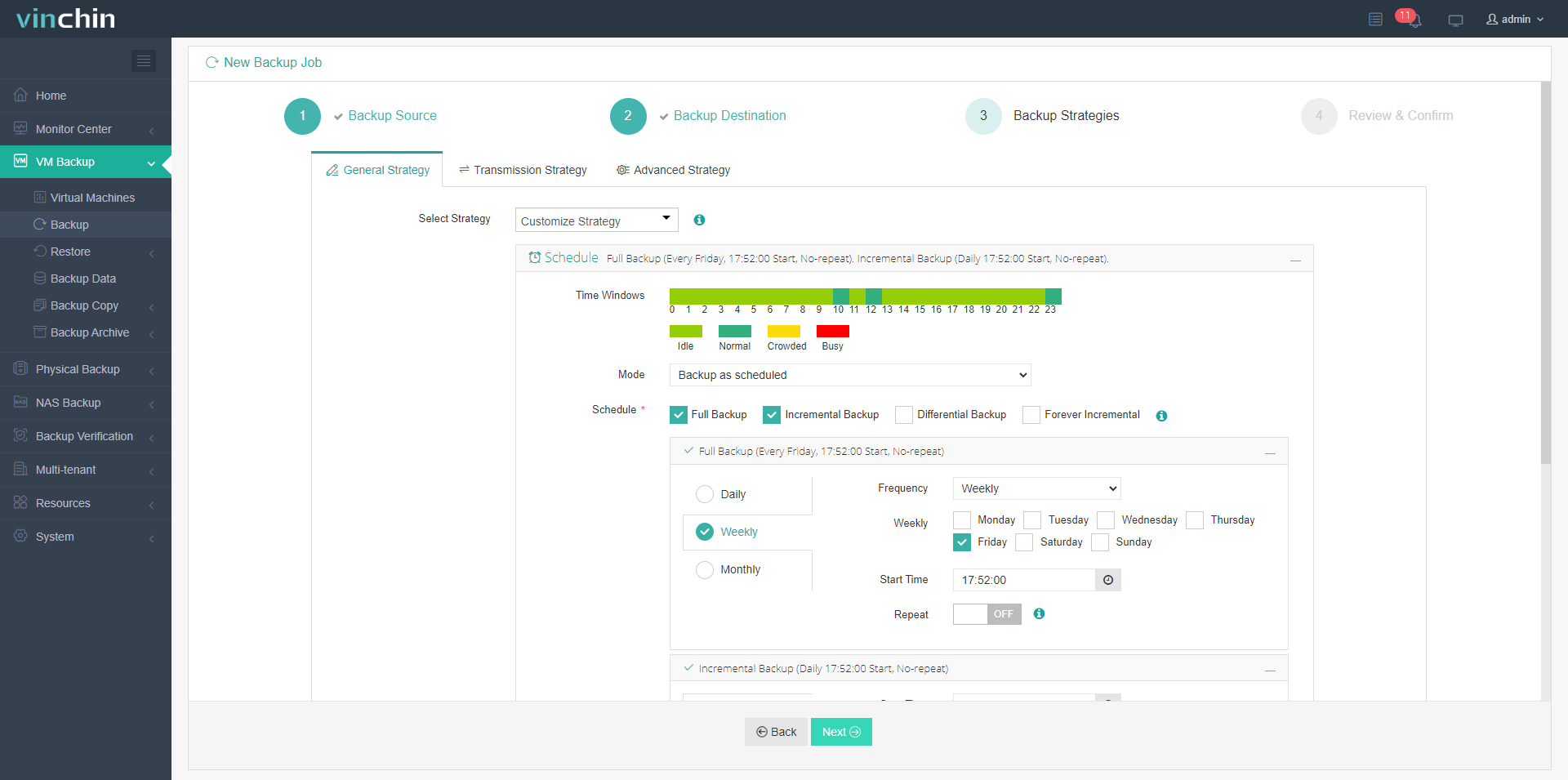 Specify backup strategies