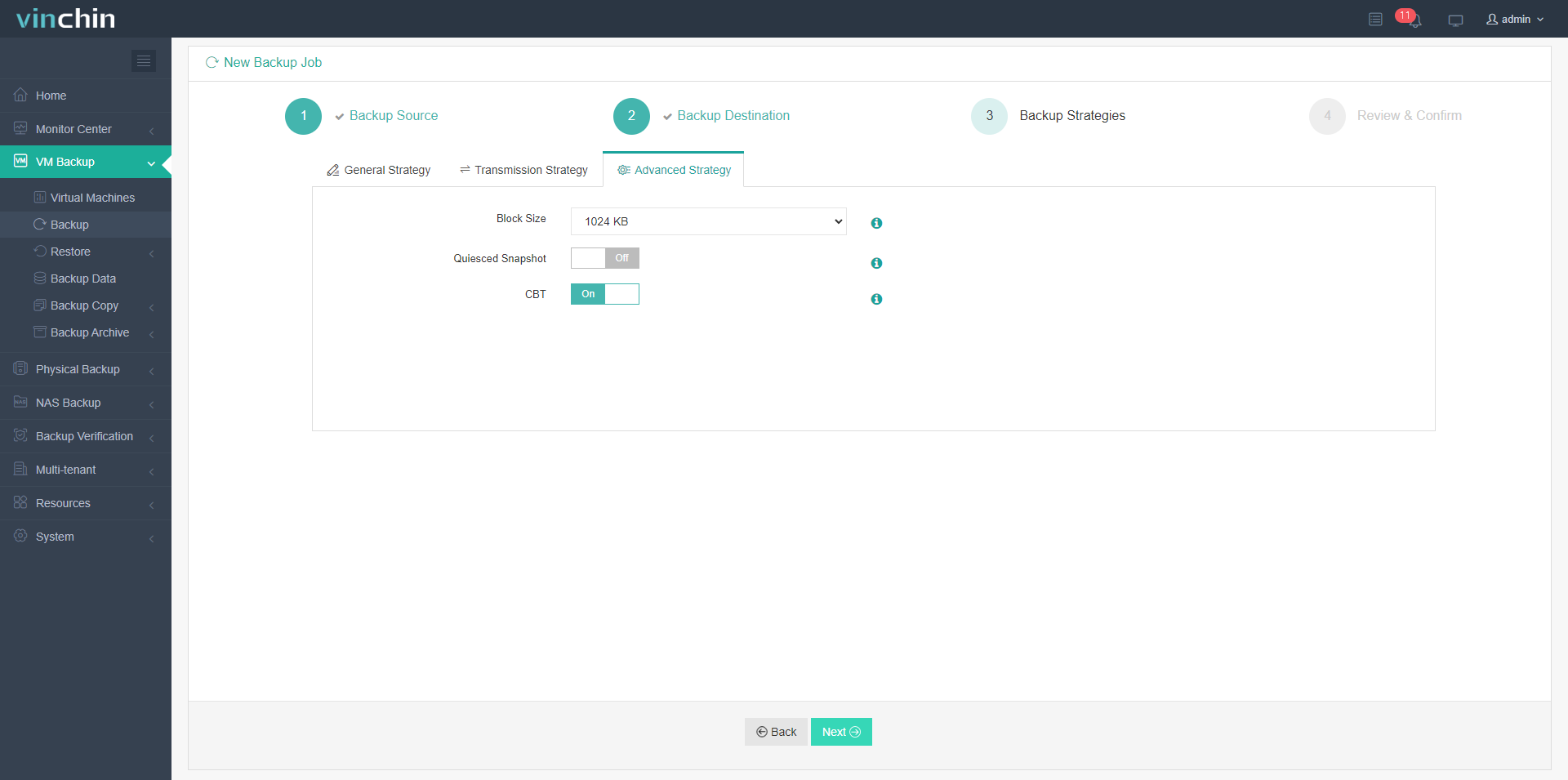 Specify backup strategies